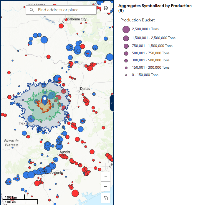 Mineralocity aggregates producer map on iPad