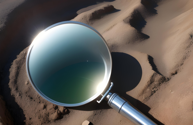 Close up of a magnifying glass over a local sand market.