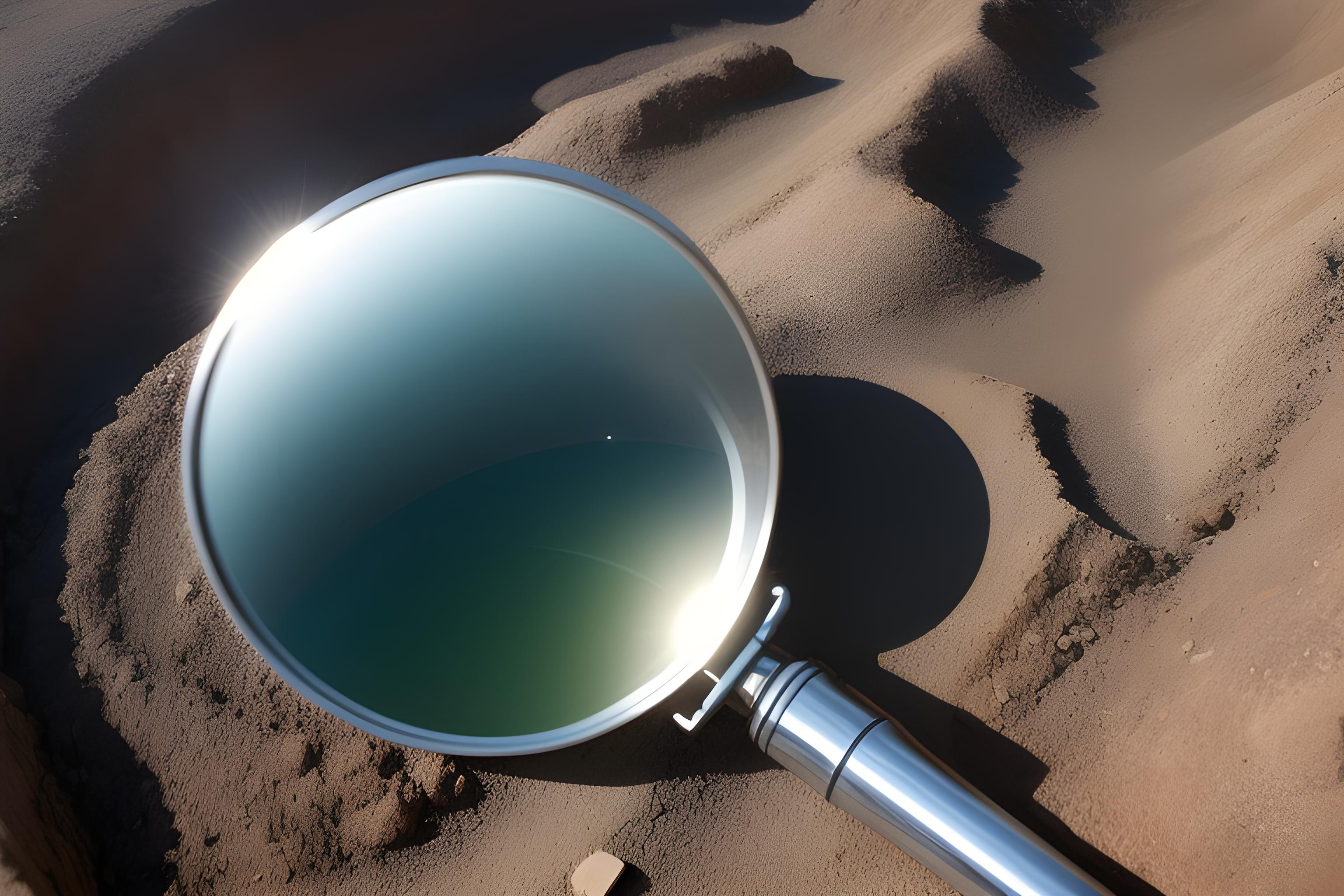 Close up of a magnifying glass over a local sand market.