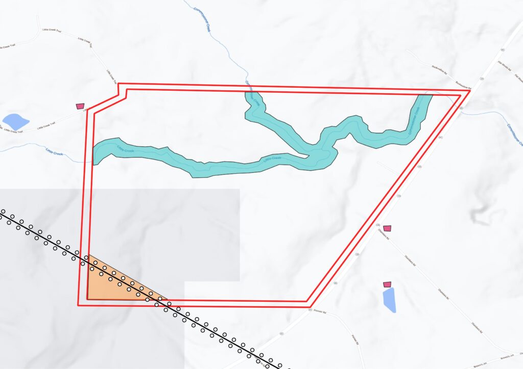 Example aggregate quarry property with powerlines buffered.