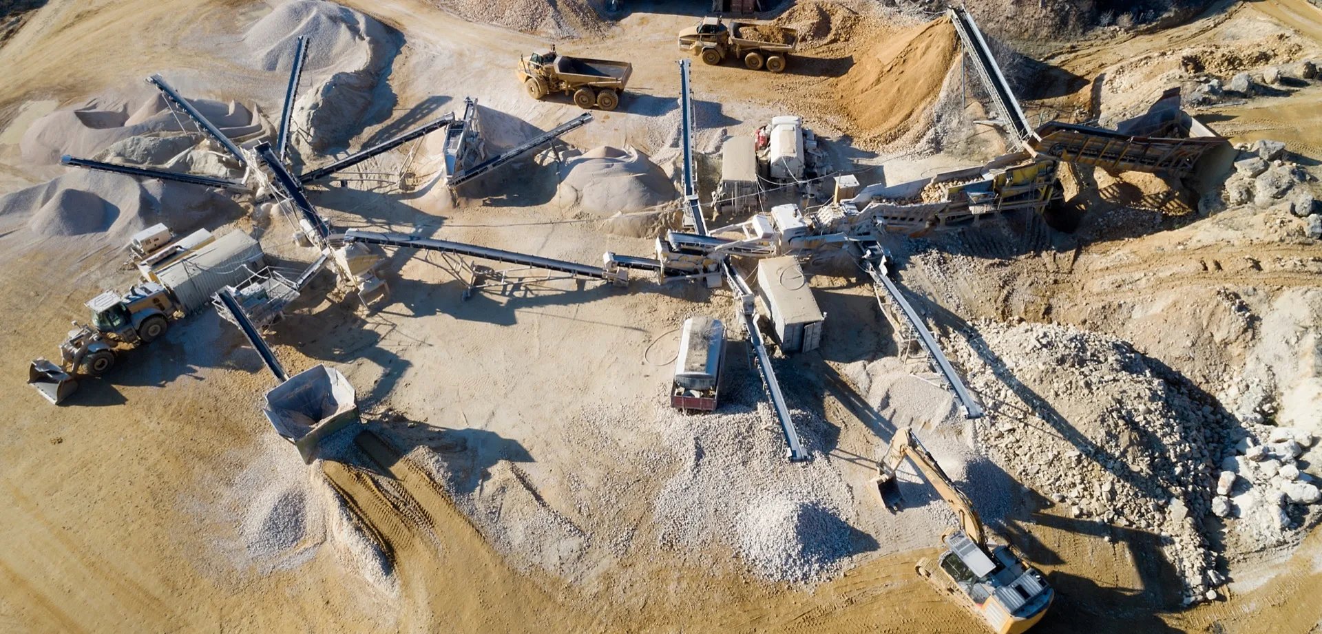 Aerial view of an active aggregate processing operation