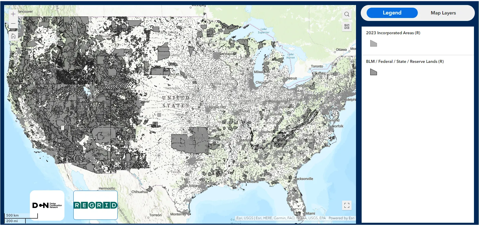 This map shows incorporated areas and other regions of the United States that may have additional considerations for construction aggregates.