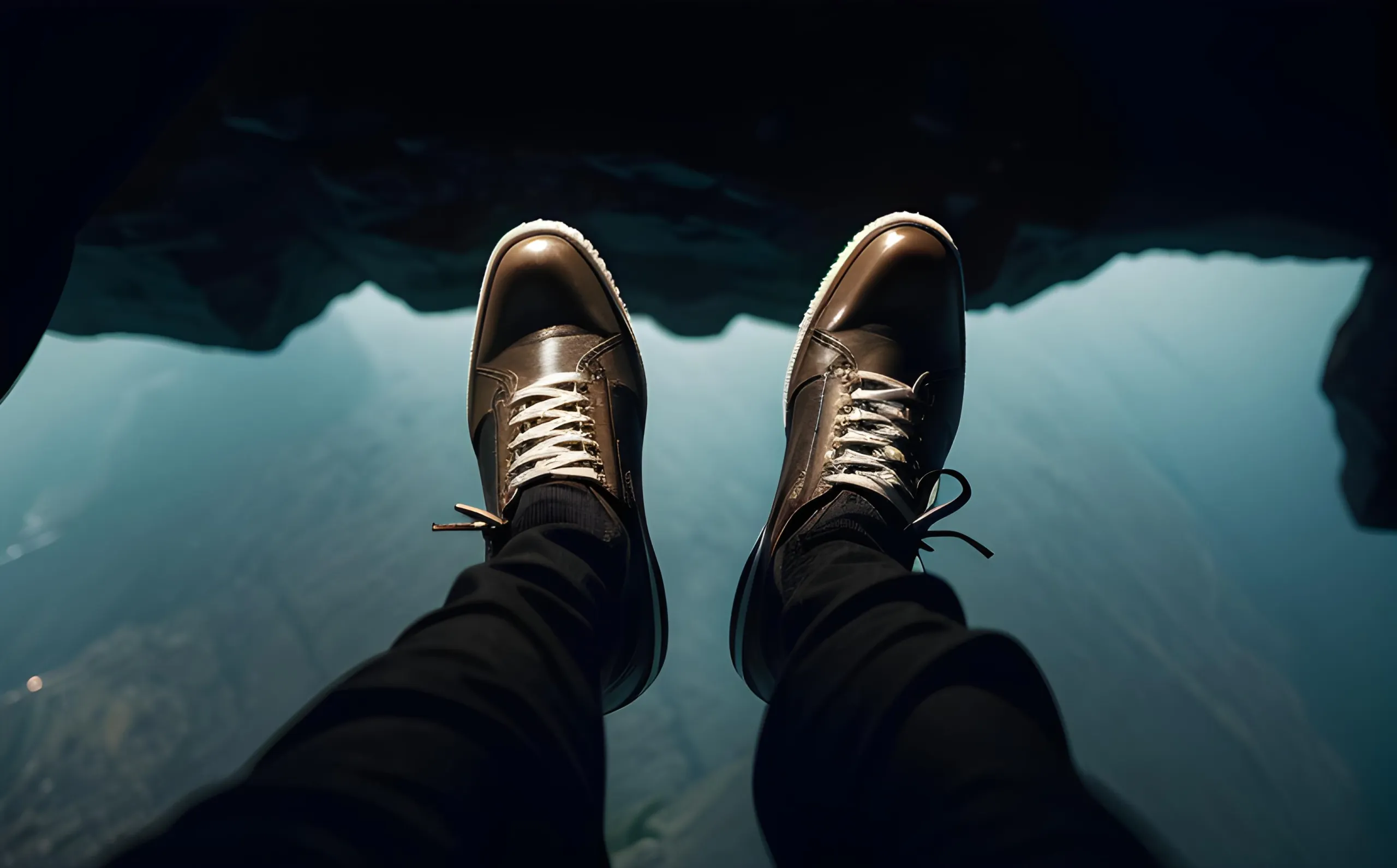 A pair of feet dangles in the air, illustrating the perils of investing in an aggregate operation without proper due diligence.